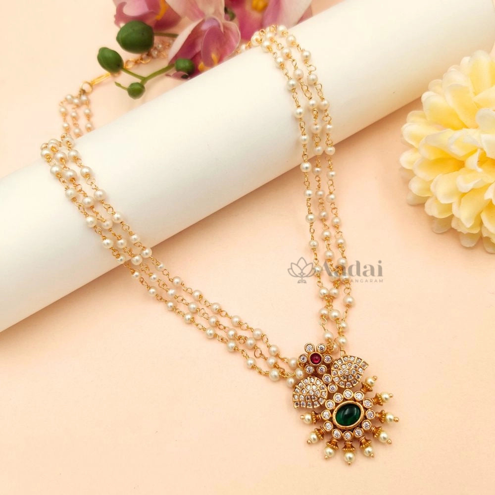 Triple Layer Pearl Pendant Chain