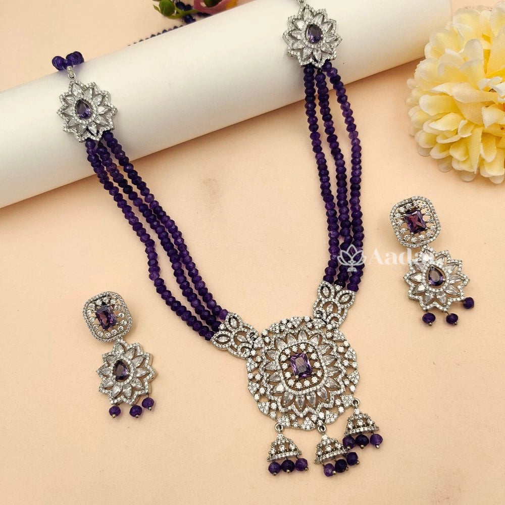 Lustrous Beaded Mala Set - Purple