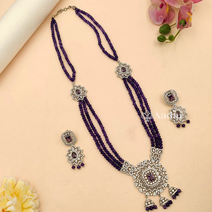 Lustrous Beaded Mala Set - Purple