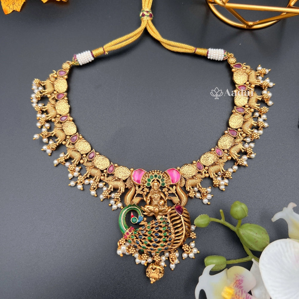 Intricately designed lakshmi motifs necklace