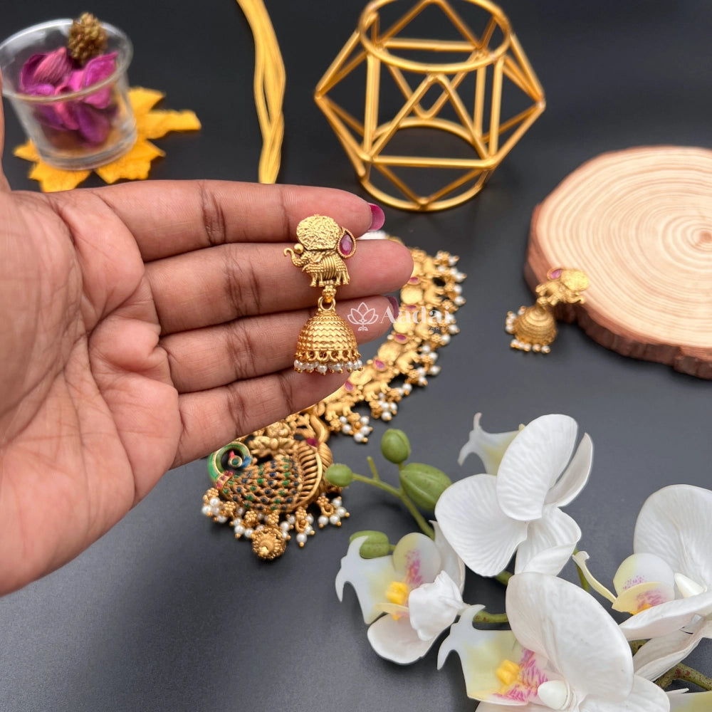 Intricately designed lakshmi motifs necklace