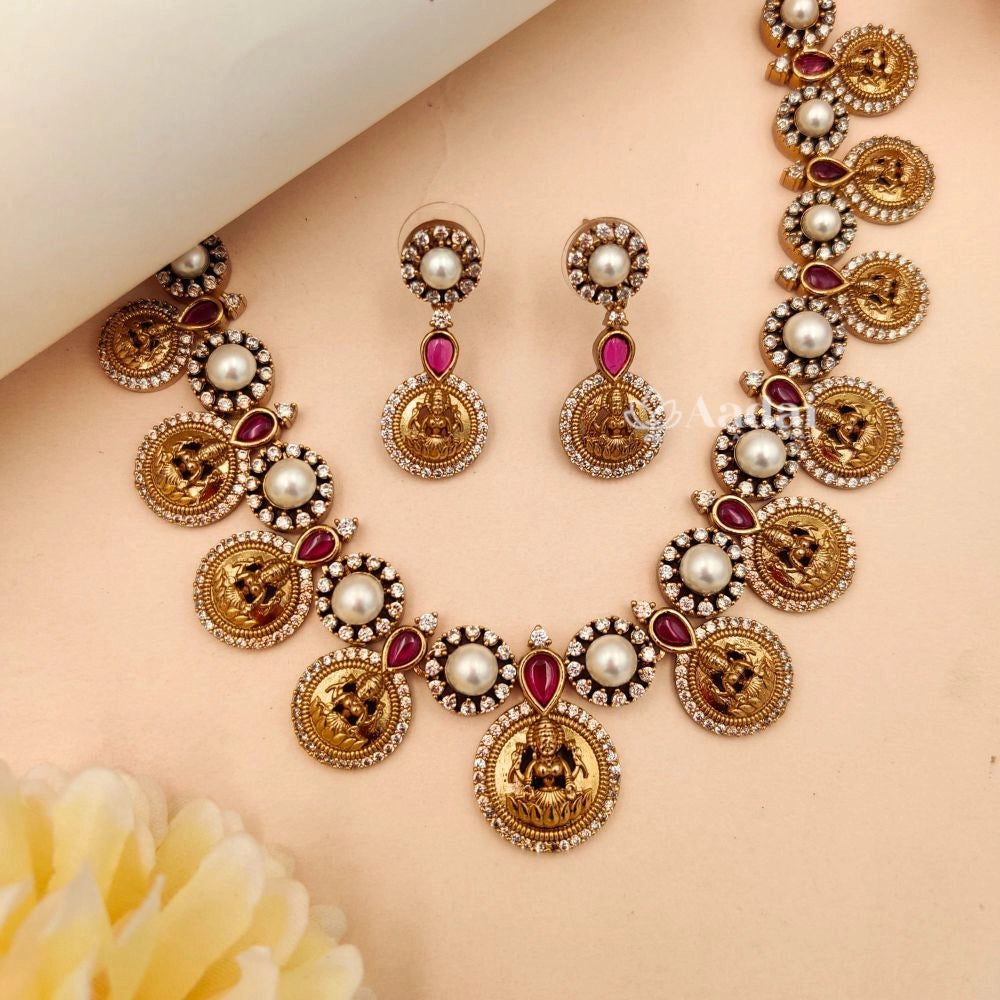 Lakshmi Coin Necklace - Ruby