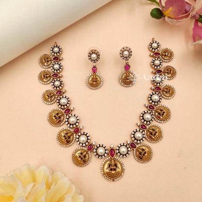 Lakshmi Coin Necklace - Ruby