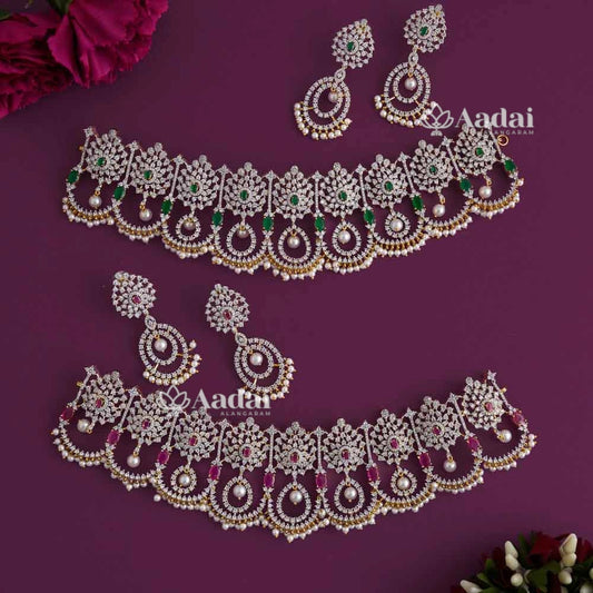 INTRICATELY DESIGNED ZIRCON CHOKER - Ruby