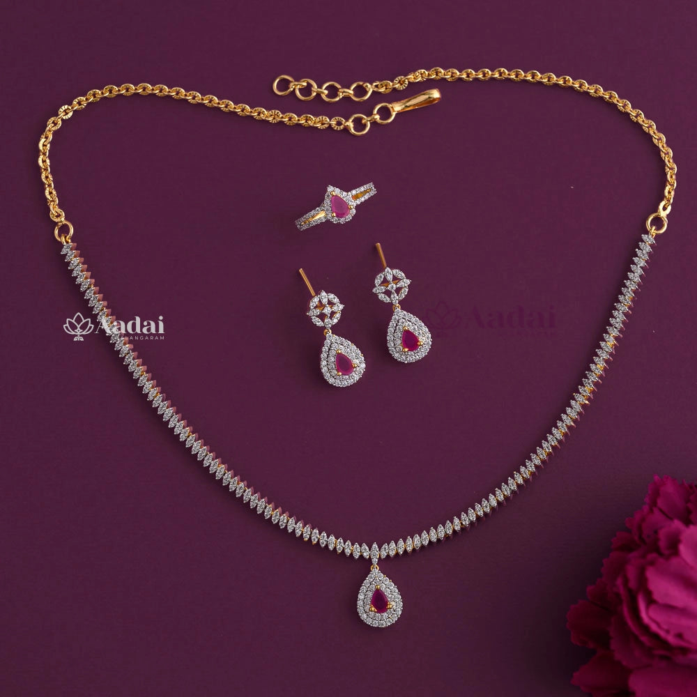 OPULENT DEW DROP DIAMOND LOOK COMBO SET - Ruby