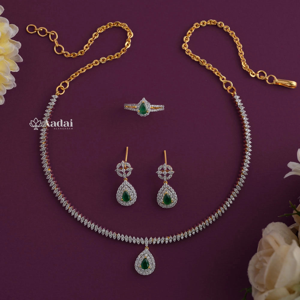 OPULENT DEW DROP DIAMOND LOOK COMBO SET - Green