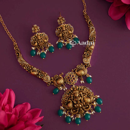 Verdant Majesty Laxmi Deep Antique Necklace 