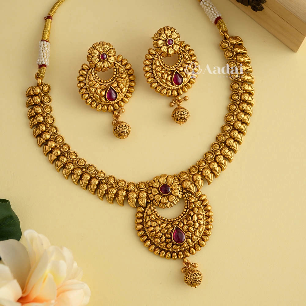 Enormous Chand Bali Necklace - Ruby