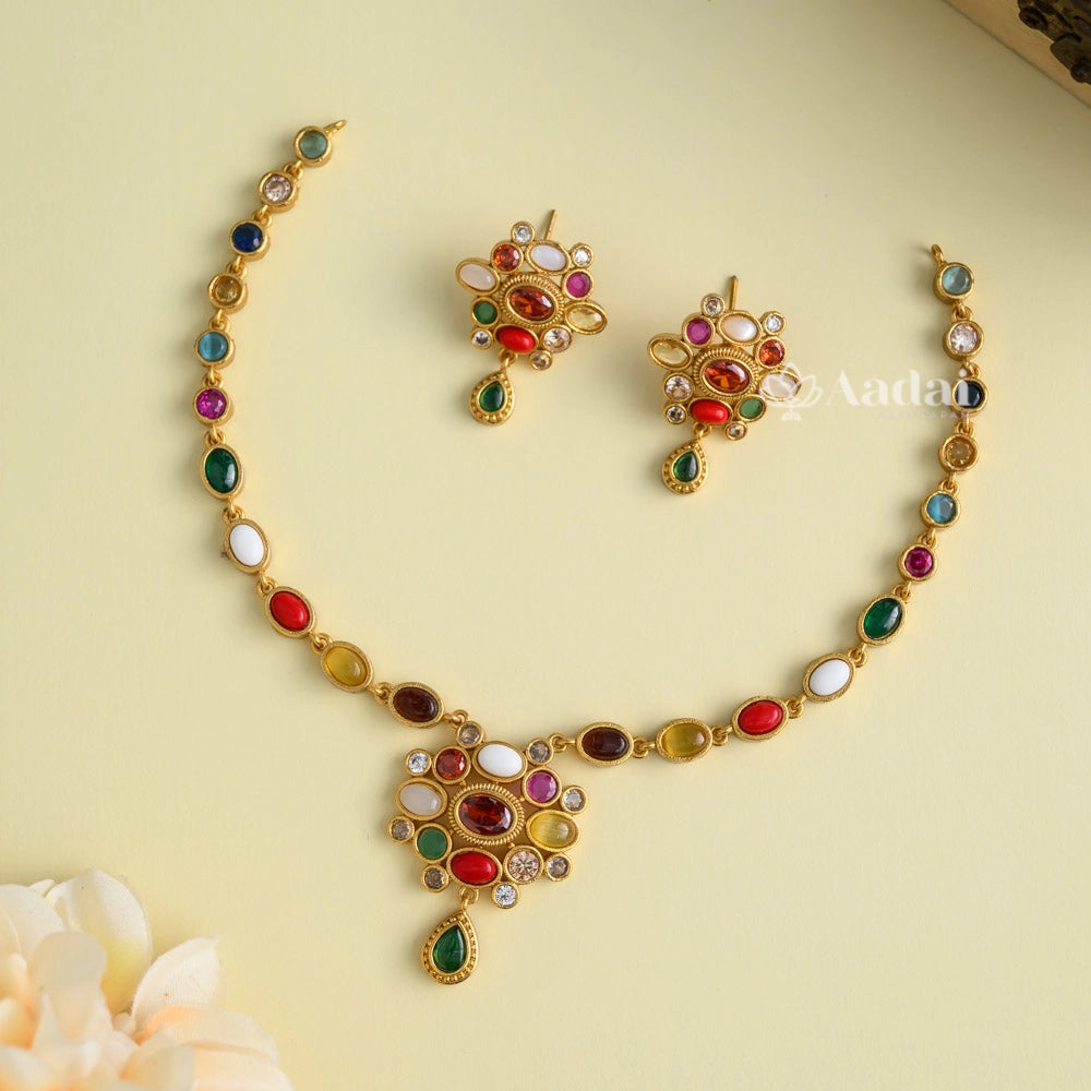 Simple Navarathna Stone Necklace 