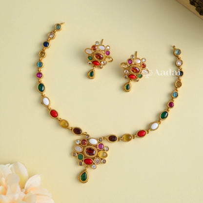Simple Navarathna Stone Necklace 