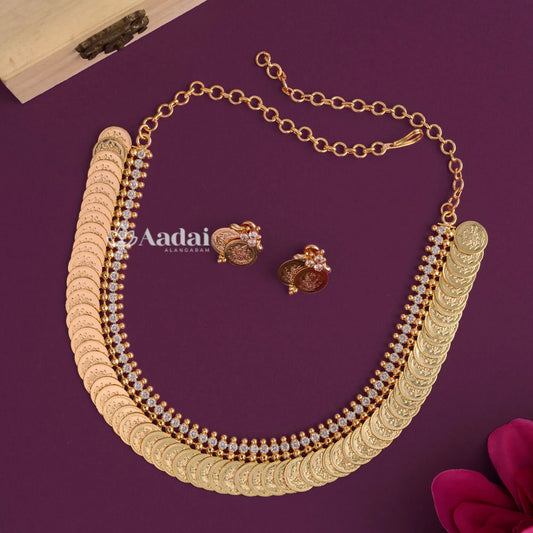 Classic Lakshmi Kasu Malai Necklace With Stones