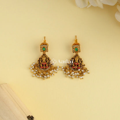 Lakshmi Antique Enamel Cluster Pearl Necklace 