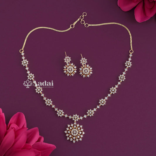 Octagonal Floral Diamond Look Alike Necklace