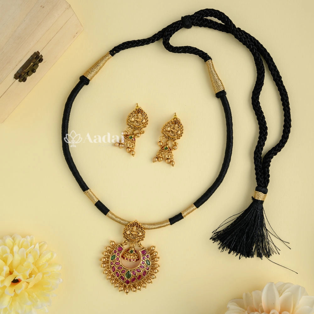 Supercilious Lakshmi Black Thread Dori Necklace