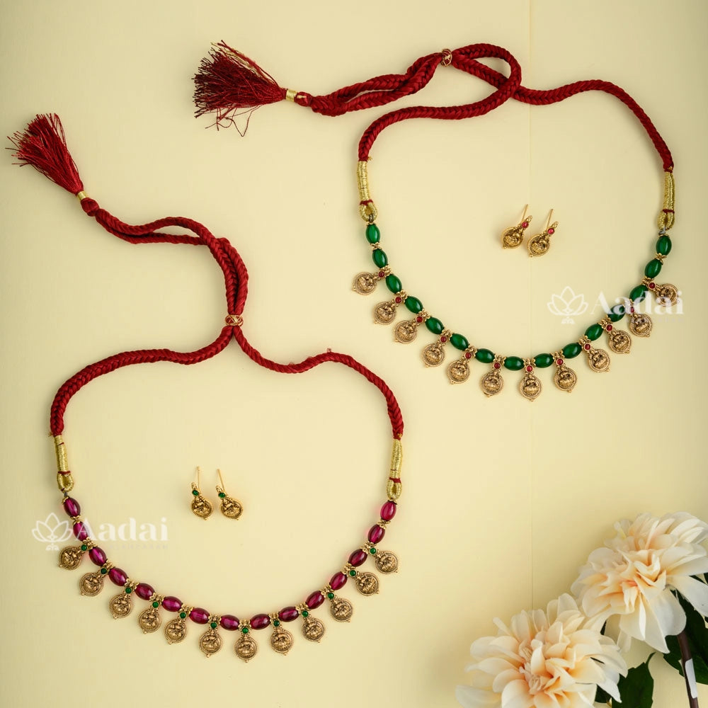 Crimson Beaded Lakshmi Necklace 