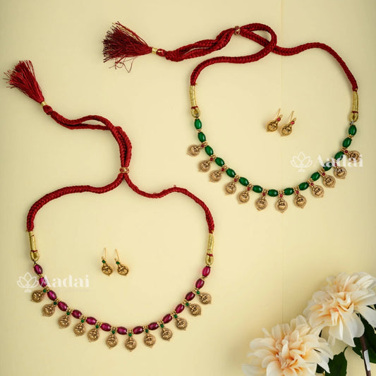 Crimson Beaded Lakshmi Necklace 