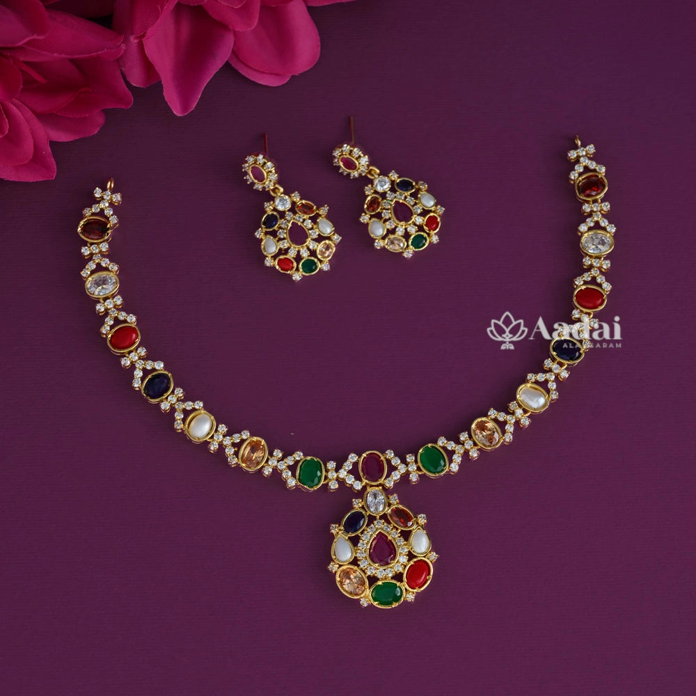 Tear Drop Navarathana Neckalce