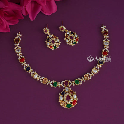 Tear Drop Navarathana Neckalce