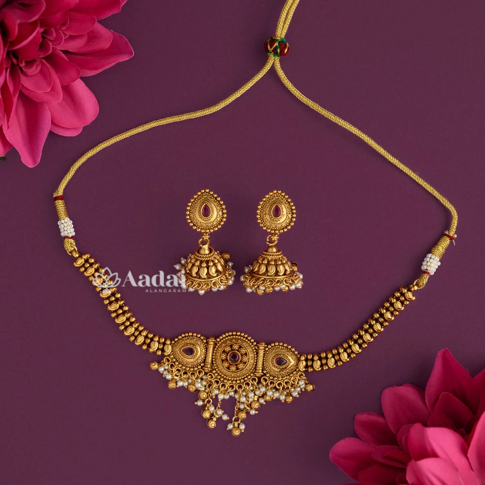 Paisley Choker Necklace Set -Pearl