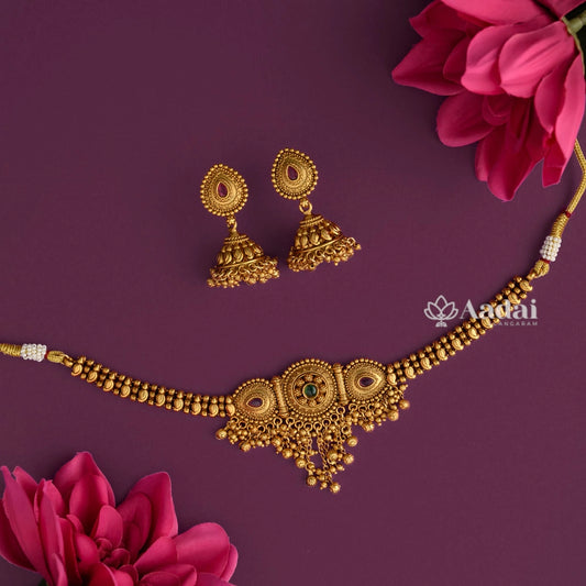 Paisley Choker Necklace Set - Gold