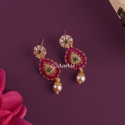 Celestial Swarovski Pearl With Ruby Drop Pendant