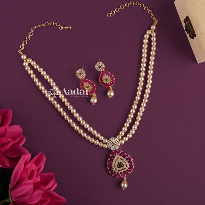 Celestial Swarovski Pearl With Ruby Drop Pendant