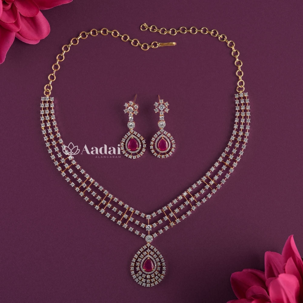 Regal Ruby Hue Teardrop Diamond Necklace