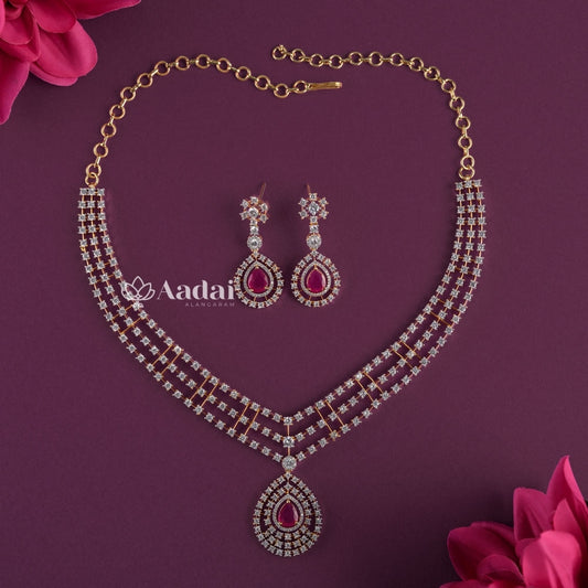 Regal Ruby Hue Teardrop Diamond Necklace