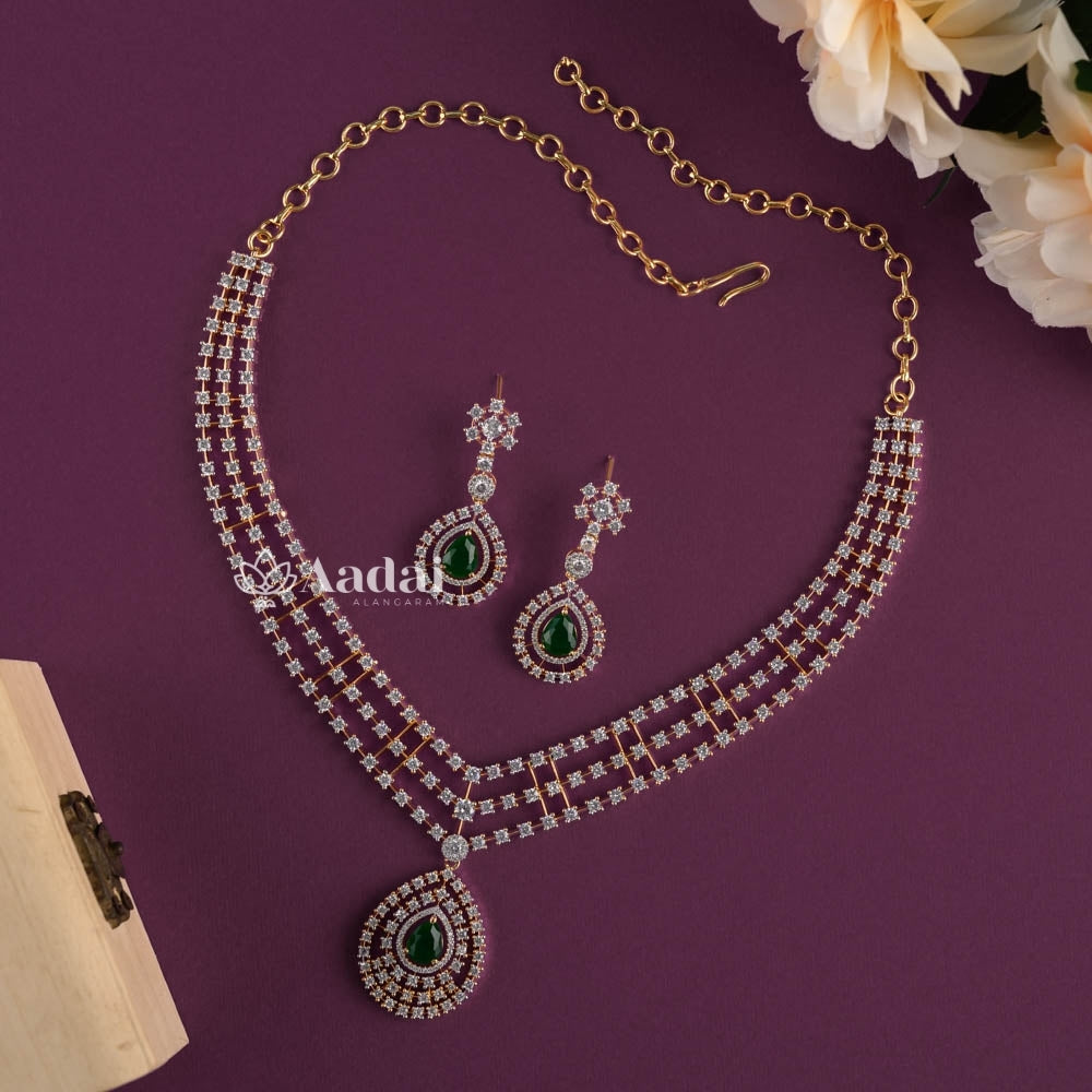 Emerald Green Hue Teardrop Diamond Necklace