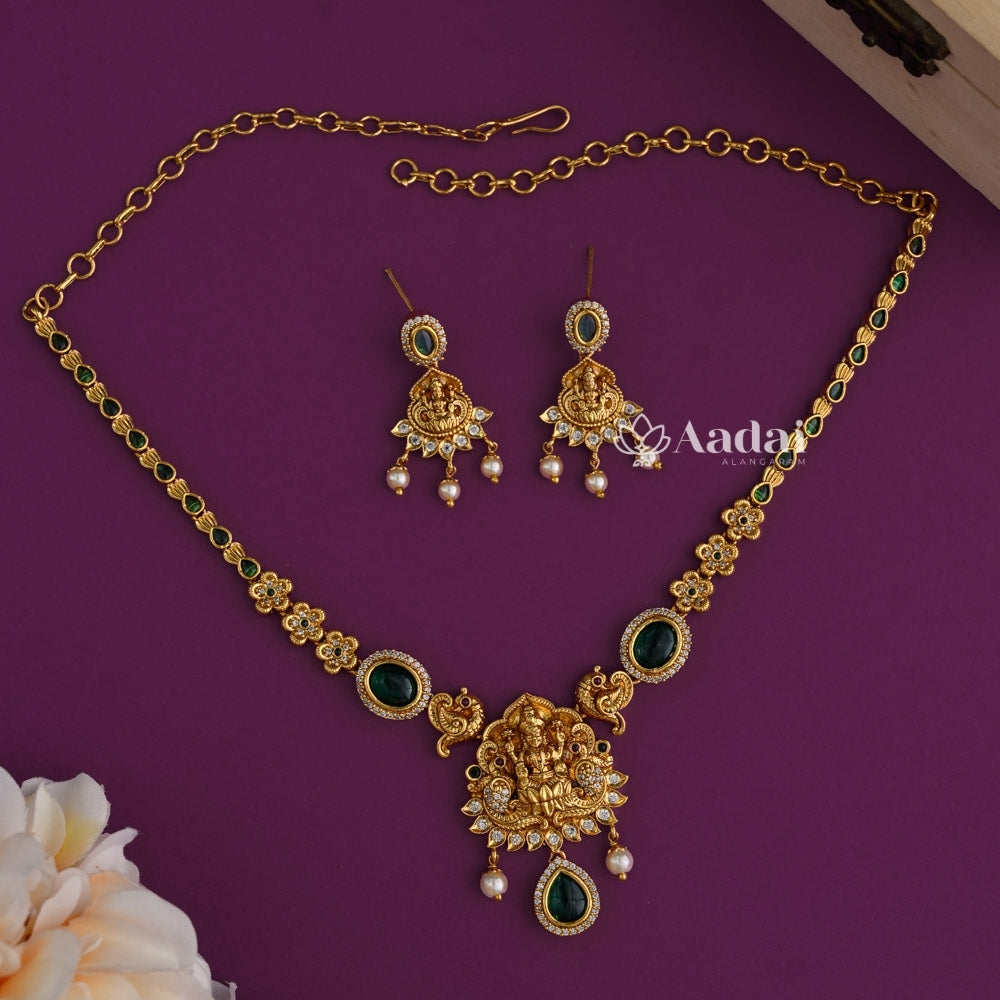 Enchanted Divine Lakshmi Necklace - Green 