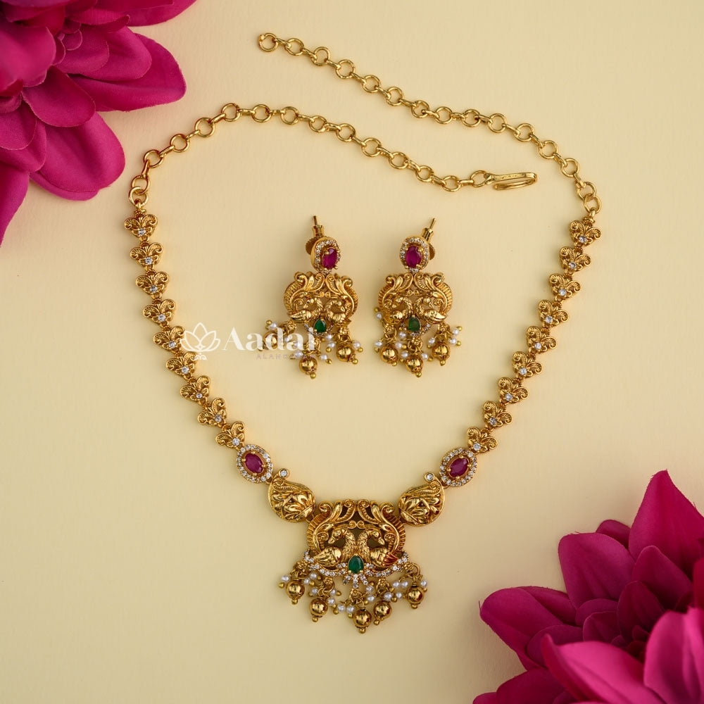 Peacock Grandeur Non Idol Necklace