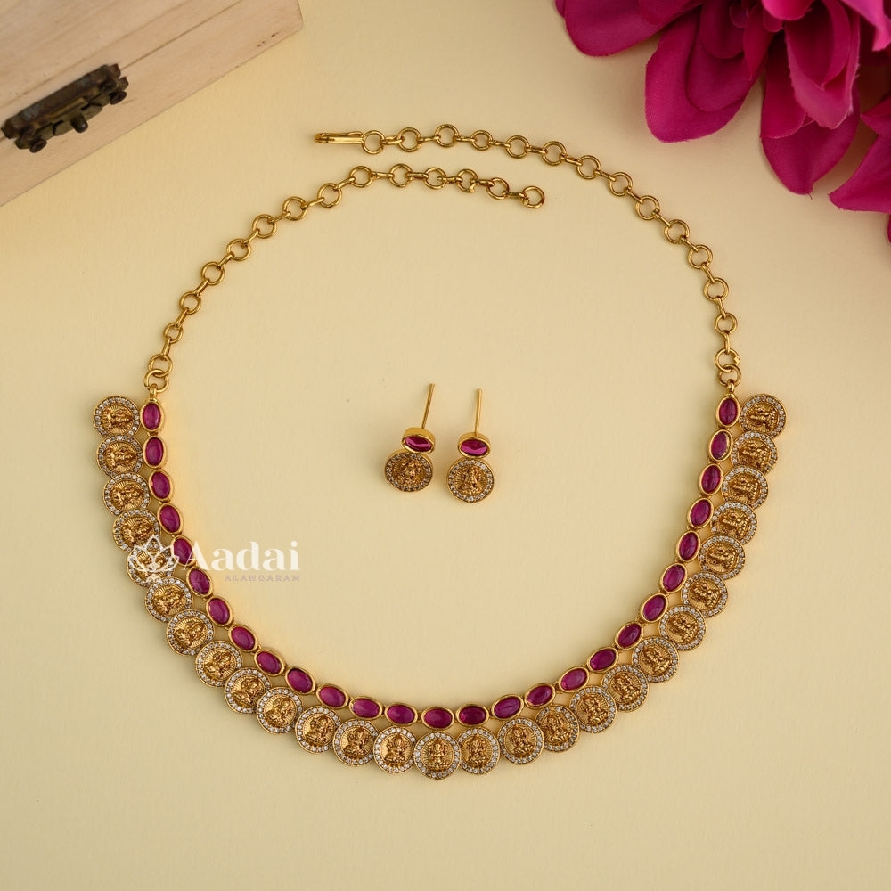 Heritage Lakshmi Coin Necklace - Ruby