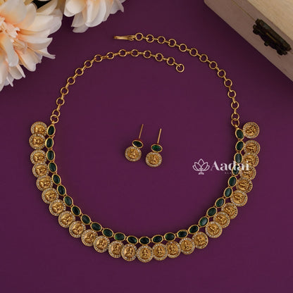 Heritage Lakshmi Coin Necklace - Green