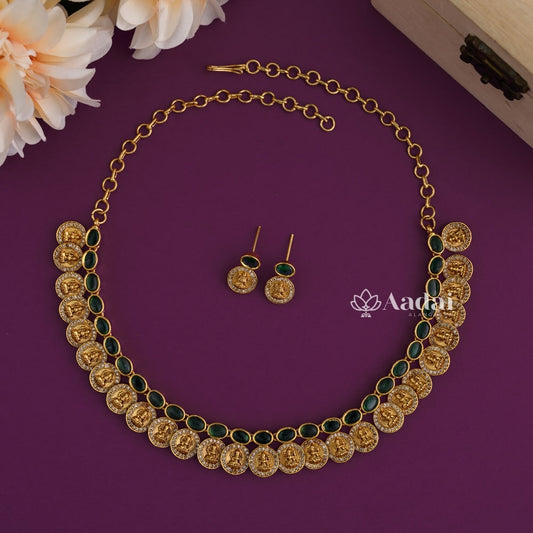 Heritage Lakshmi Coin Necklace - Green