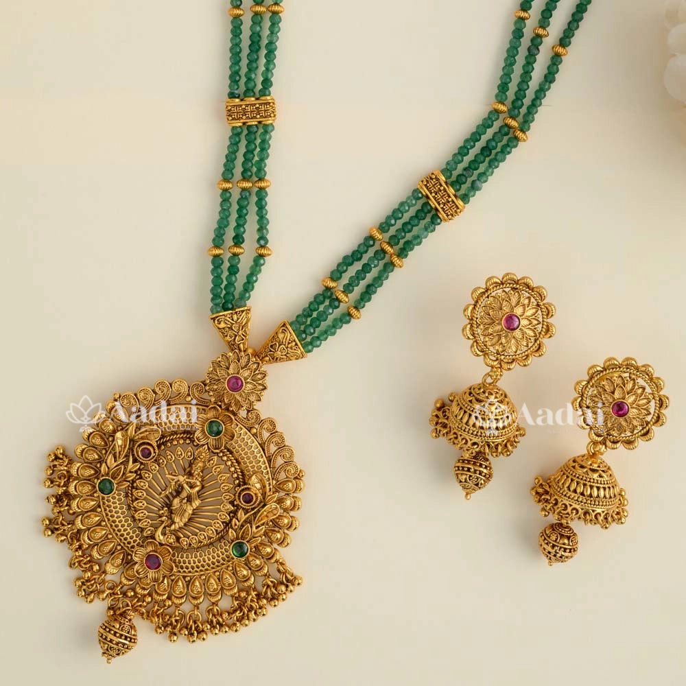 Divine Krishna pendant Green Beads Mala