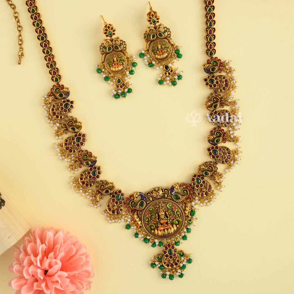 Intricately Designed Lakshmi Antique Enamel Haram