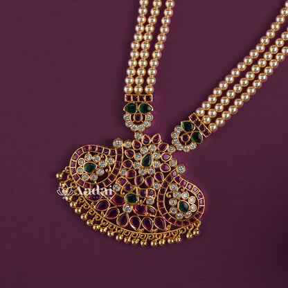 Coruscating Peacock Pendant With Swarovski Pearl Mala