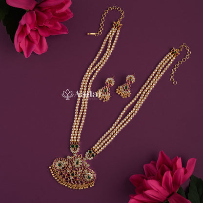 Coruscating Peacock Pendant With Swarovski Pearl Mala