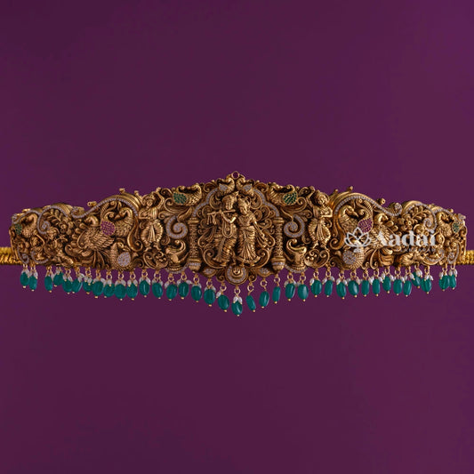 Krishna Radha Antique Hipbelt - Green Beads