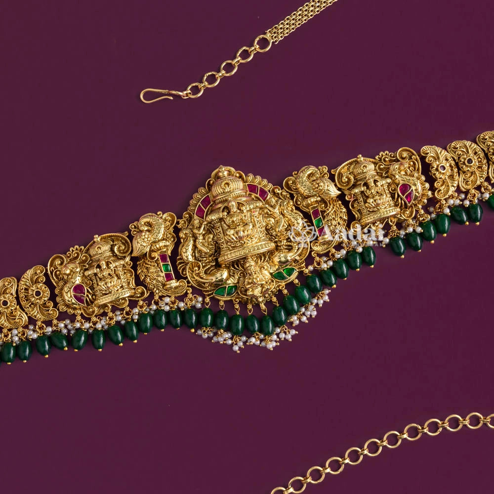 Antique Jadau Hip Chain Green Beads