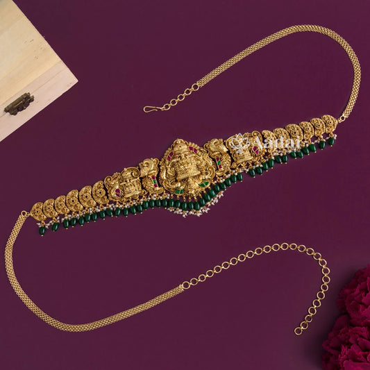 Antique Jadau Hip Chain Green Beads