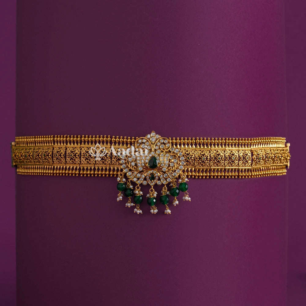 Lotus Pendant With Intricately Designed Hip Belt - Green