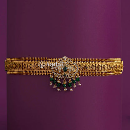 Lotus Pendant With Intricately Designed Hip Belt - Green
