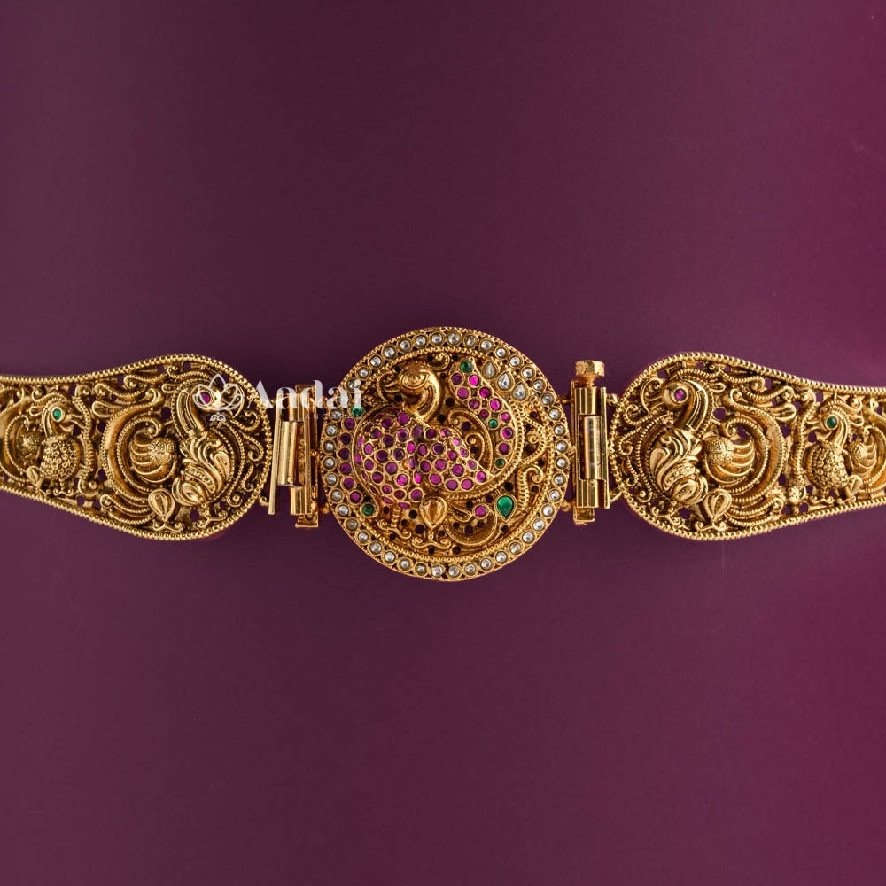 Regnant Dual Side Pendant Hip Belt / Oddiyanam Floral & Lakshmi