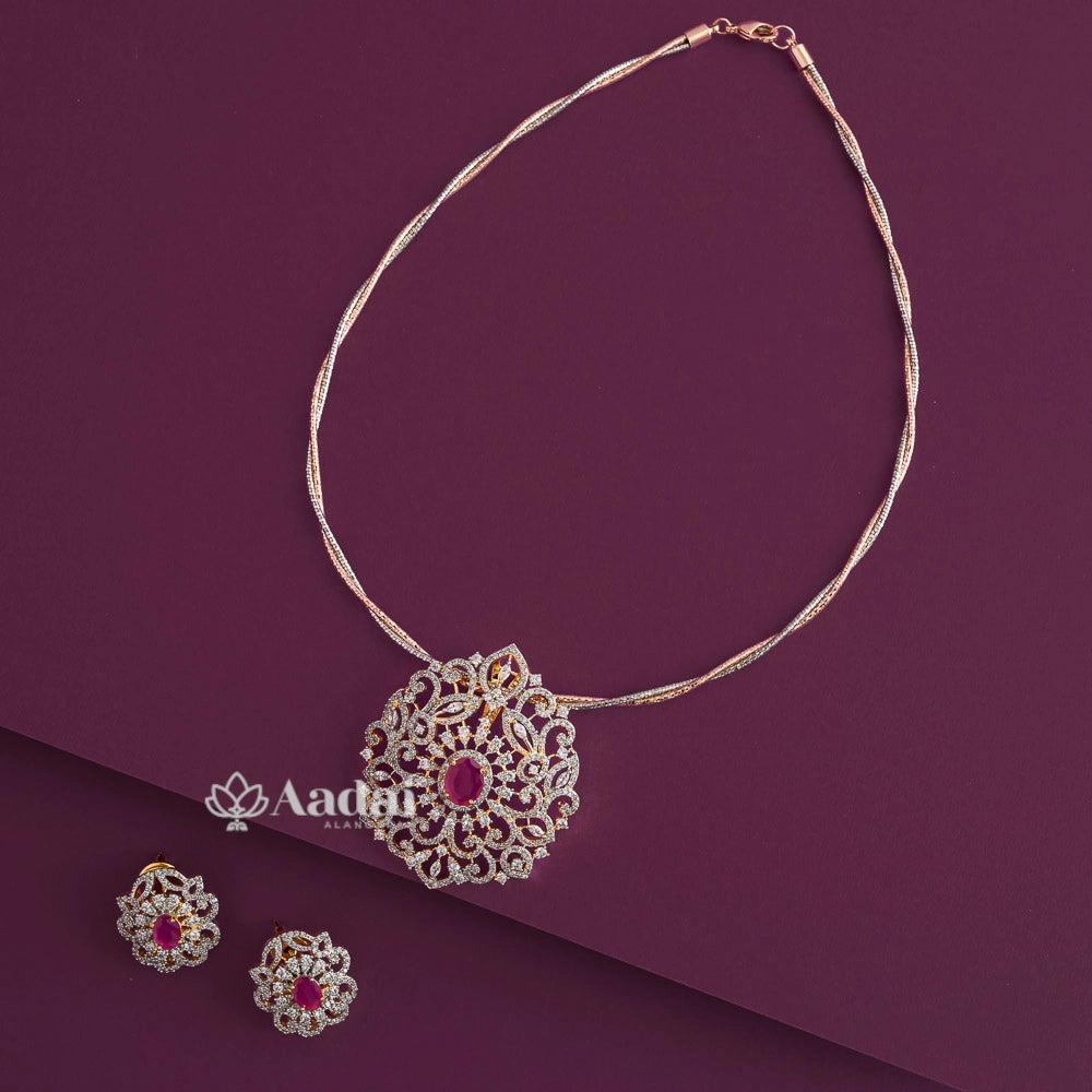 Sparkling String With Diamond Pendant Sets - Pink