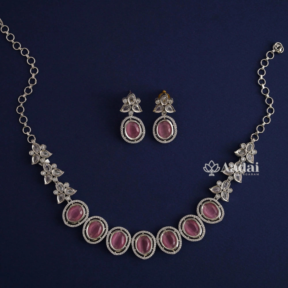 Stunning Pink AD Rhodium Necklace