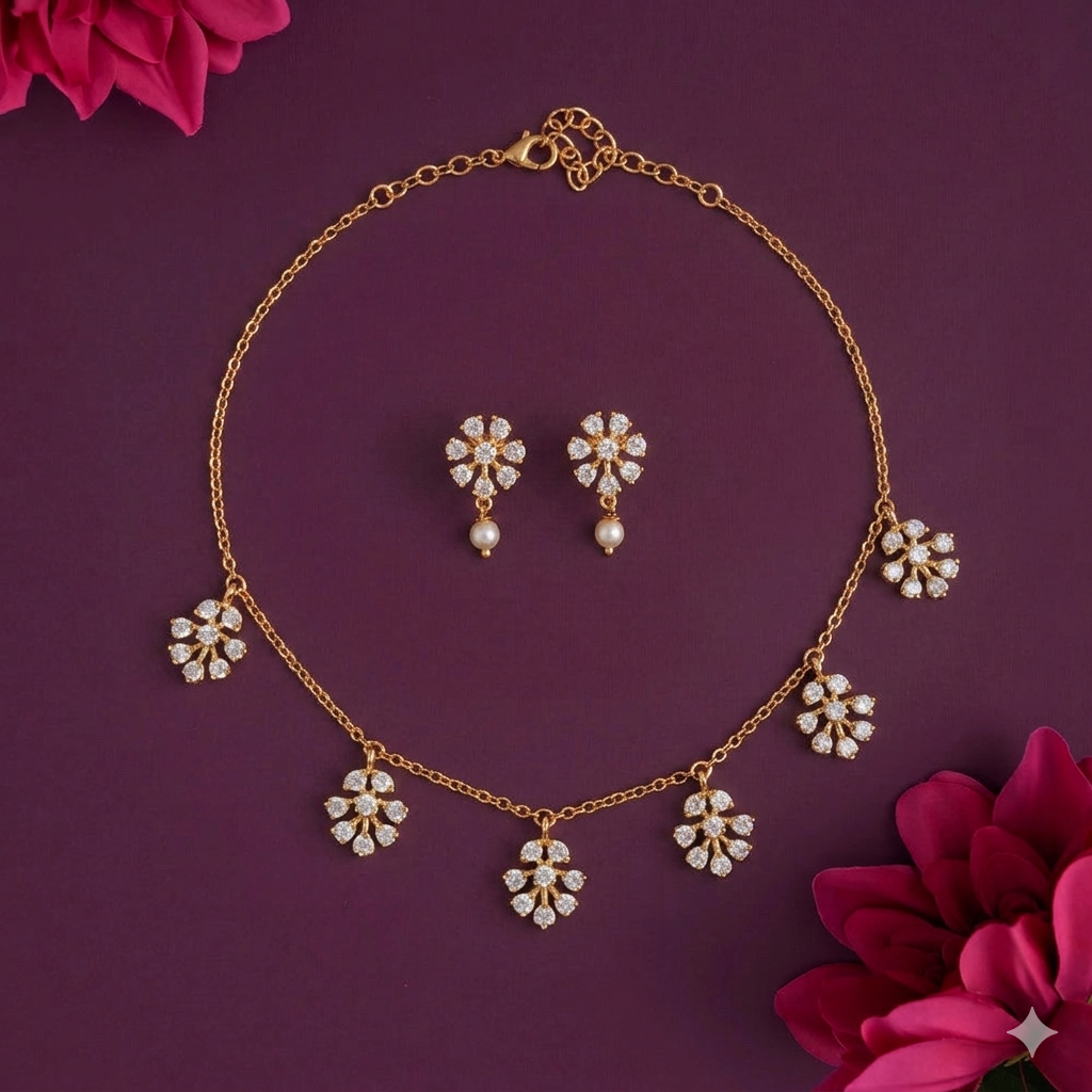 Floral Diamond Replica Sparkling Chain Set