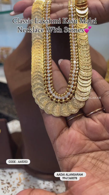 Classic Lakshmi Kasu Malai Necklace With Stones