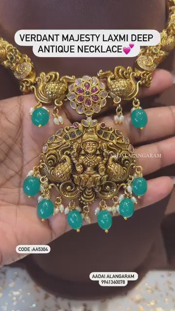 Verdant Majesty Laxmi Deep Antique Necklace