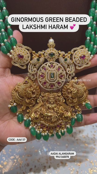 Ginormous Green Beaded Lakshmi Haram